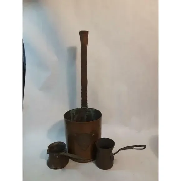 Vintage Brass Copper Turkish Greek Coffee Pots with Handle Lot/3 Cezve Ibrik